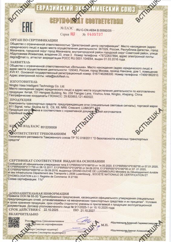Сертификат соответствия 911 SiGNAL